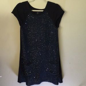 Blue sparkly dress short sleeve w/ pockets Size L